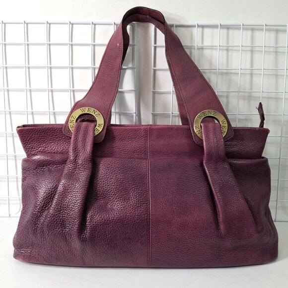Vintage Wenz Mauve Leather Shoulder Bag Unique Design Zipper Close Large Grommet - Picture 1 of 16
